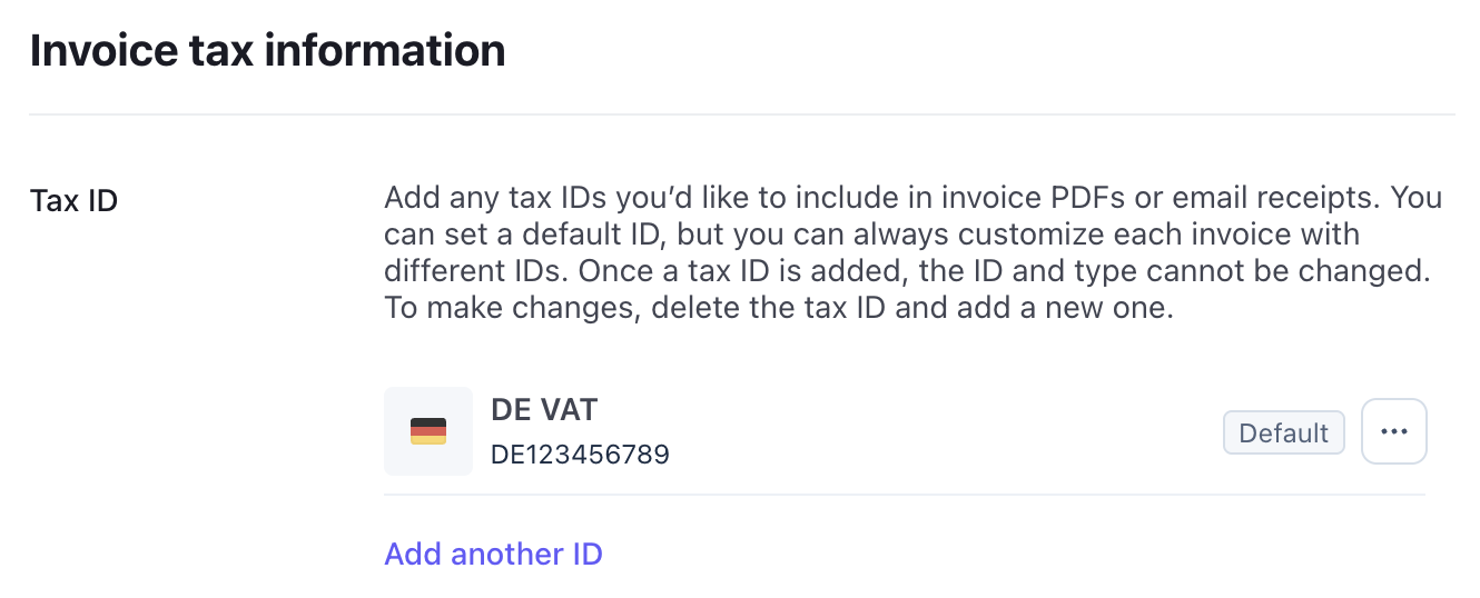 Stripe invoice tax information settings
