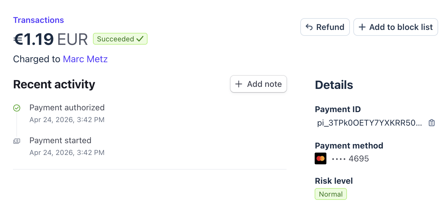 Stripe dashboard transaction refund screen