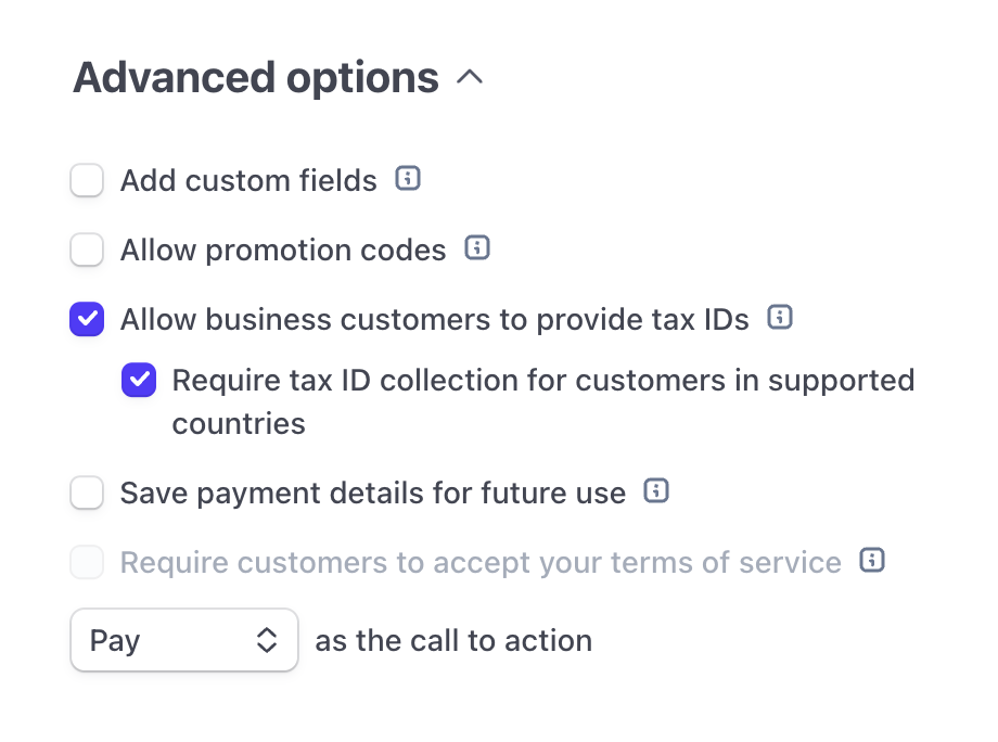 Stripe tax ID collection settings